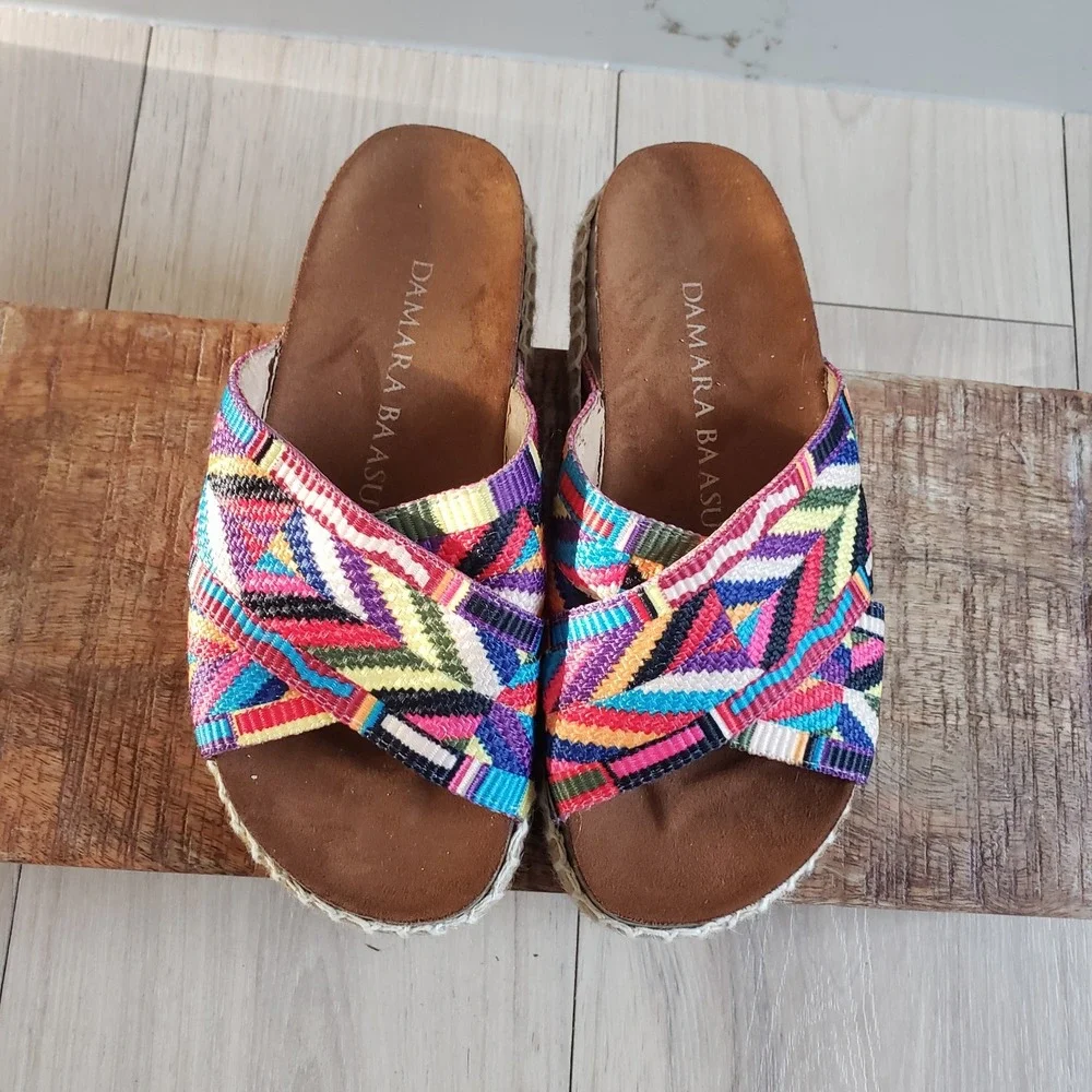 Damara Baasu Espadrille Sandals Womens 6 Rainbow Platform Chunky‎ Wedge